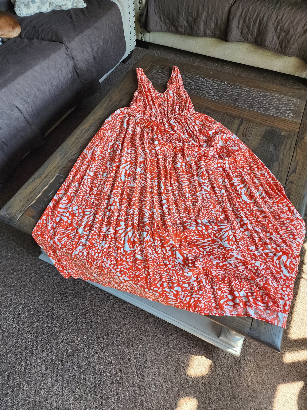 Orange and White Printed Maxi Dress